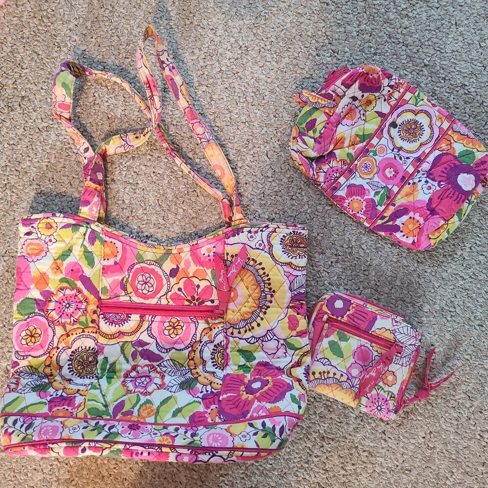 Vera Bradley Clementine pattern tote, Wallet and makeup bag